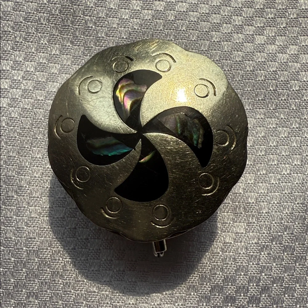 Vintage Alpaca Mexican Silver & Abalone Shell Pill Box